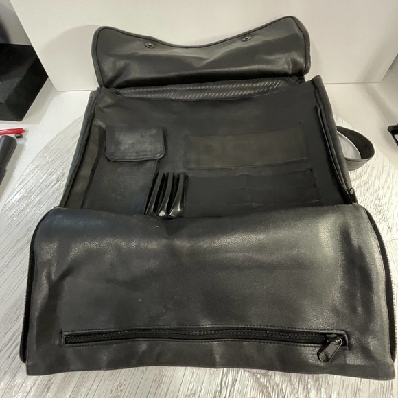 Black Leather Messenger Bag Magnetic Snap Button Close Shoulder Strap - Picture 6 of 16